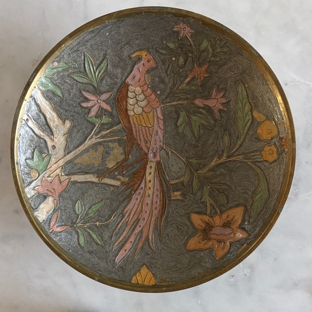 Handcrafted 7.5” Decorative brass pedestal dish with Bird Design